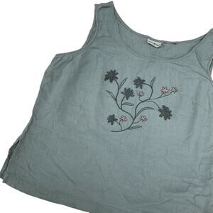 White Stag Garden Floral Ivy Cottage Goblin Fairy Linen Feel Woven Tank Top